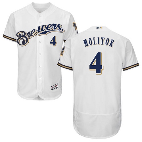 Brewers #4 Paul Molitor White Flexbase Authentic Collection Stitched MLB Jersey - Click Image to Close